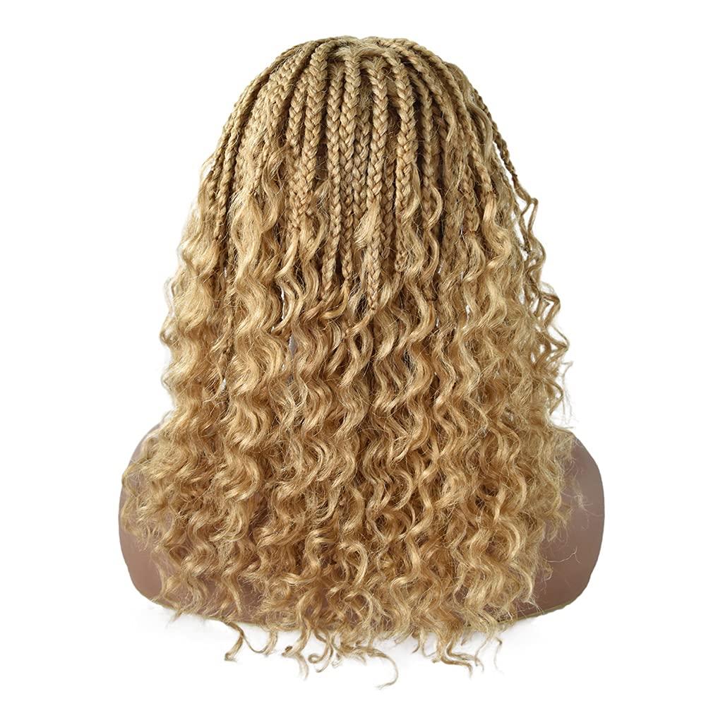 F M FACE MIRACLE NEW YORK F M FACE MIRACLE NEW YORK Lace Braided Wigs with Baby Hair Curly Hand Braided Synthetic Swiss Lace Front Lightweight Cornrow Box Braids Wig (LL602483C, #27/613M Blonde)