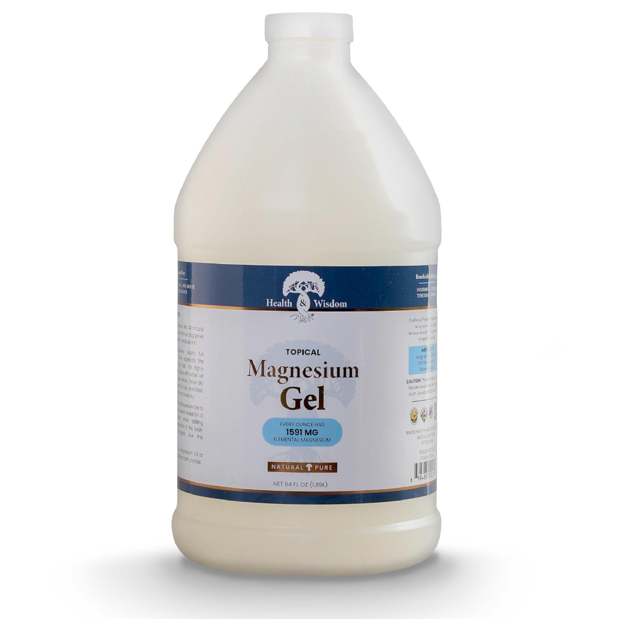 Health and Wisdom Health and Wisdom Topical Magnesium Gel with Seaweed Extract - Magnesium Gel Topical for Muscles, Magnesium Topical Gel, Gel Magnesium, All Natural Magnesium Gel, Magnesium Chloride Gel - 64 Fl Oz