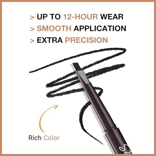 WanTuoluo 4 Pcs Ultimate Eyebrow Retractable Definer Pencils,Dual-Sided Natural Soft Textured Eyebrow Pencil, for Daily Look Eyebrow Makeup,Brow Brush,Fine Tip-Black