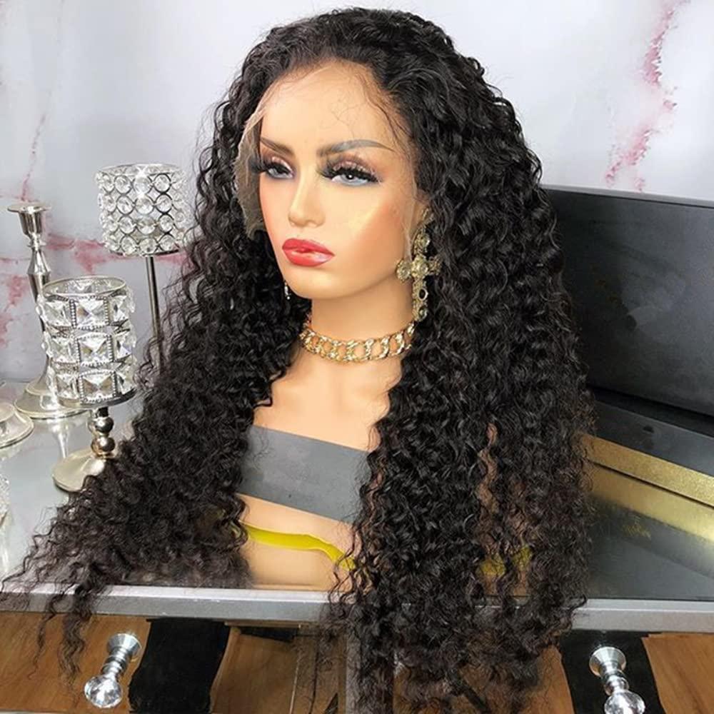 Fabutio 13x6 Lace Front Wig Peruvian Curly Wig Human Hair Wigs for Black Women Pre Plucked Bleached Knots 180%Density Lace Frontal Remy Hair 24 Inch
