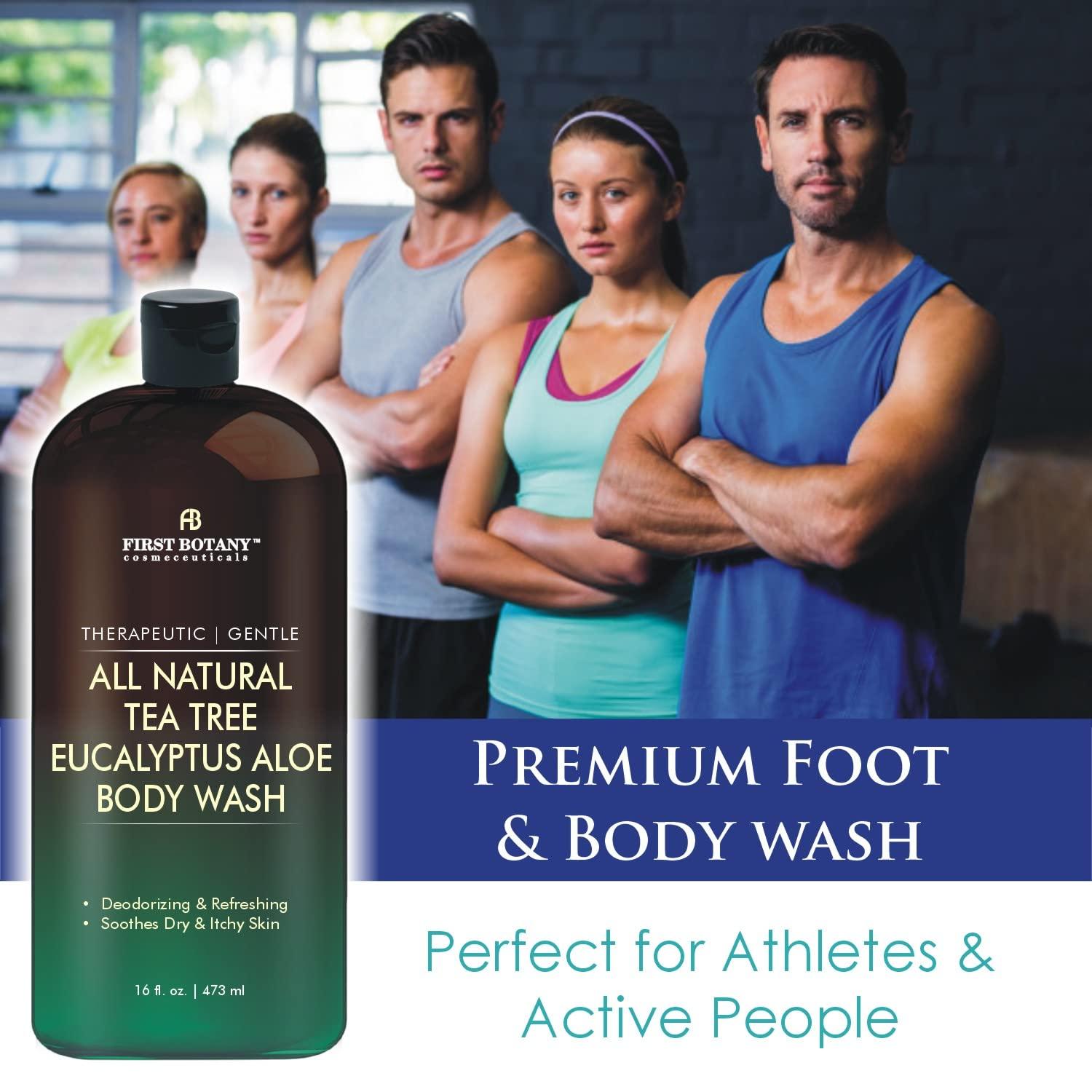 First Botany First Botany, ALL Natural Body Wash - Fights Body Odor, Athlete\'s Foot, Jock Itch, Nail Issues, Dandruff, Acne, Eczema, Shower Gel for Women & Men, Skin Cleanser -16 fl oz (Tea Tree Eucalyptus)