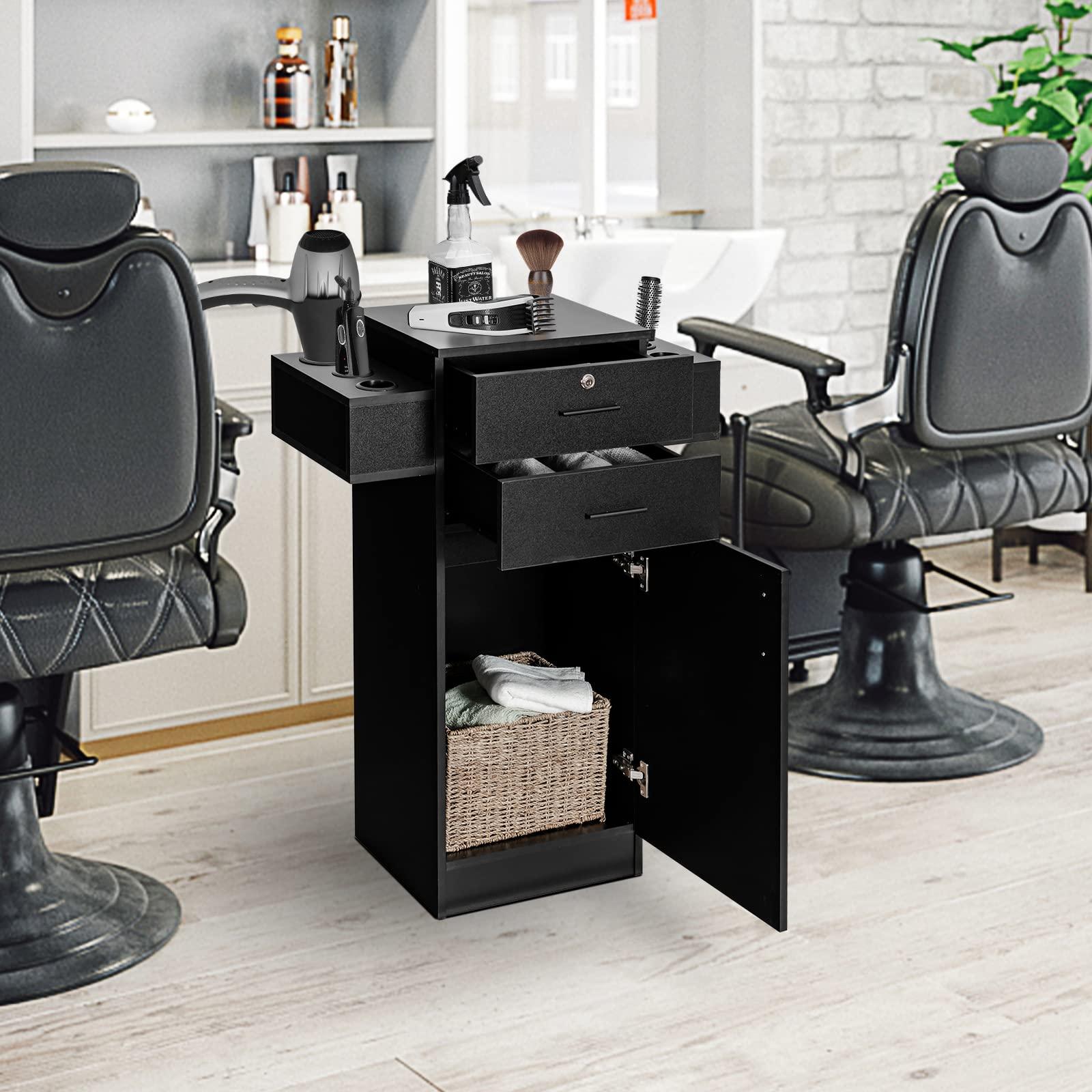 LOKO LOKO Beauty Salon Storage Cabinet for Hair Stylist, Barber Salon Station with 6 Dryer Holders, 1 Lockable Drawer, 1 Cabinet & Anti-toppling Device, Spa Equipment Barber Station for Spa & Salon