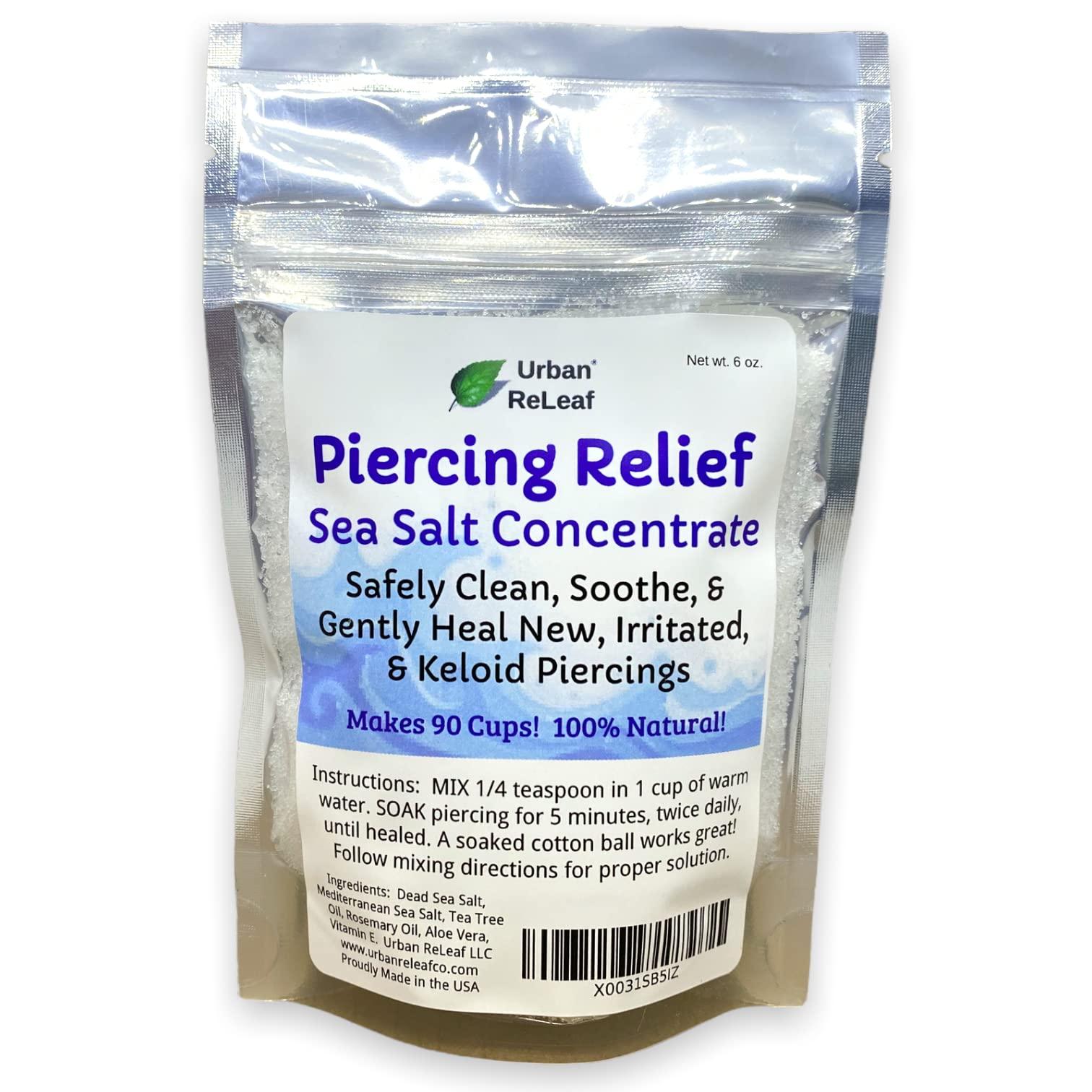 Urban ReLeaf Urban ReLeaf Piercing Relief Sea Salt Concentrate AFTERCARE 6 oz. Bag! Makes 90 Cups! Safely Clean, Soothe, Gently Heal Irritated & Keloid Bump Piercings. Dead Sea Salt, Tea Tree, Rosemary