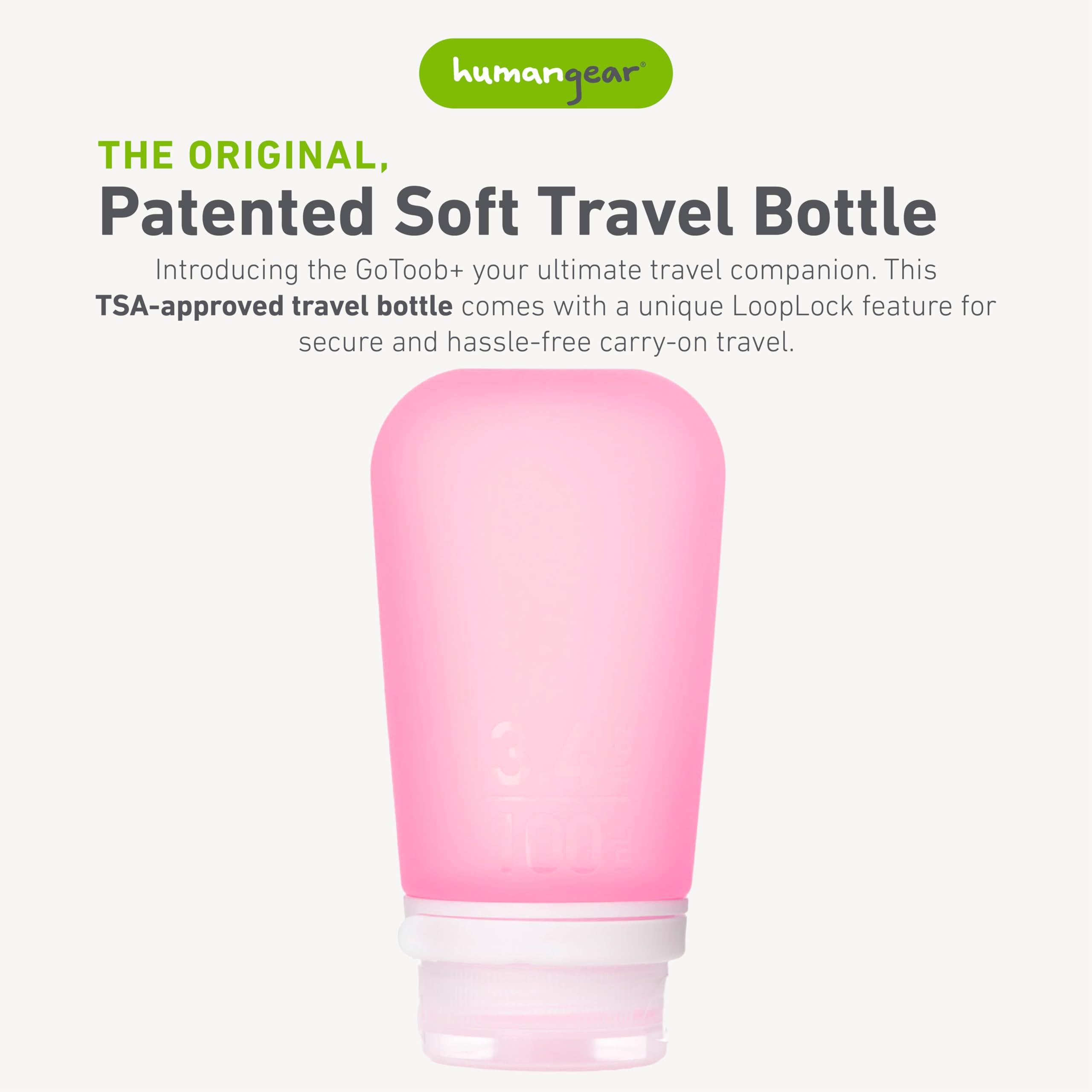 humangear humangear GoToob+ (Large) | Refillable Silicone Travel Bottle | Locking Lid | Food-Safe Material | Pink, Large (3.4 fl.oz.; 100ml)