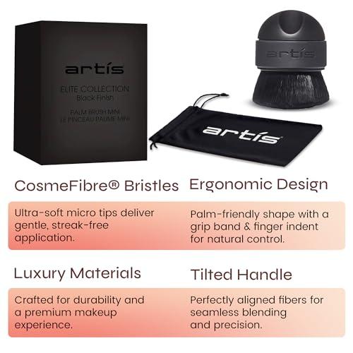 Artis Artis Elite Black Mini Palm Makeup Brush | Luxury Synthetic Cosmefibre Brush | Ideal for foundation, SPF, Skincare | Use with liquids, powders, and creams | Creates a Streak-free application