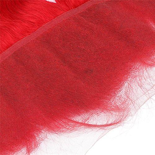 Generic Brazilian Virgin Hair Weaves With Frontal Closure Ruby Red Body Wave Hair Wefts With Lace Frontal Bleached Knot 13x4 Frontal With Body Wave Red Colored 3Bundles Extensions (18 18 18+16 inch closure)