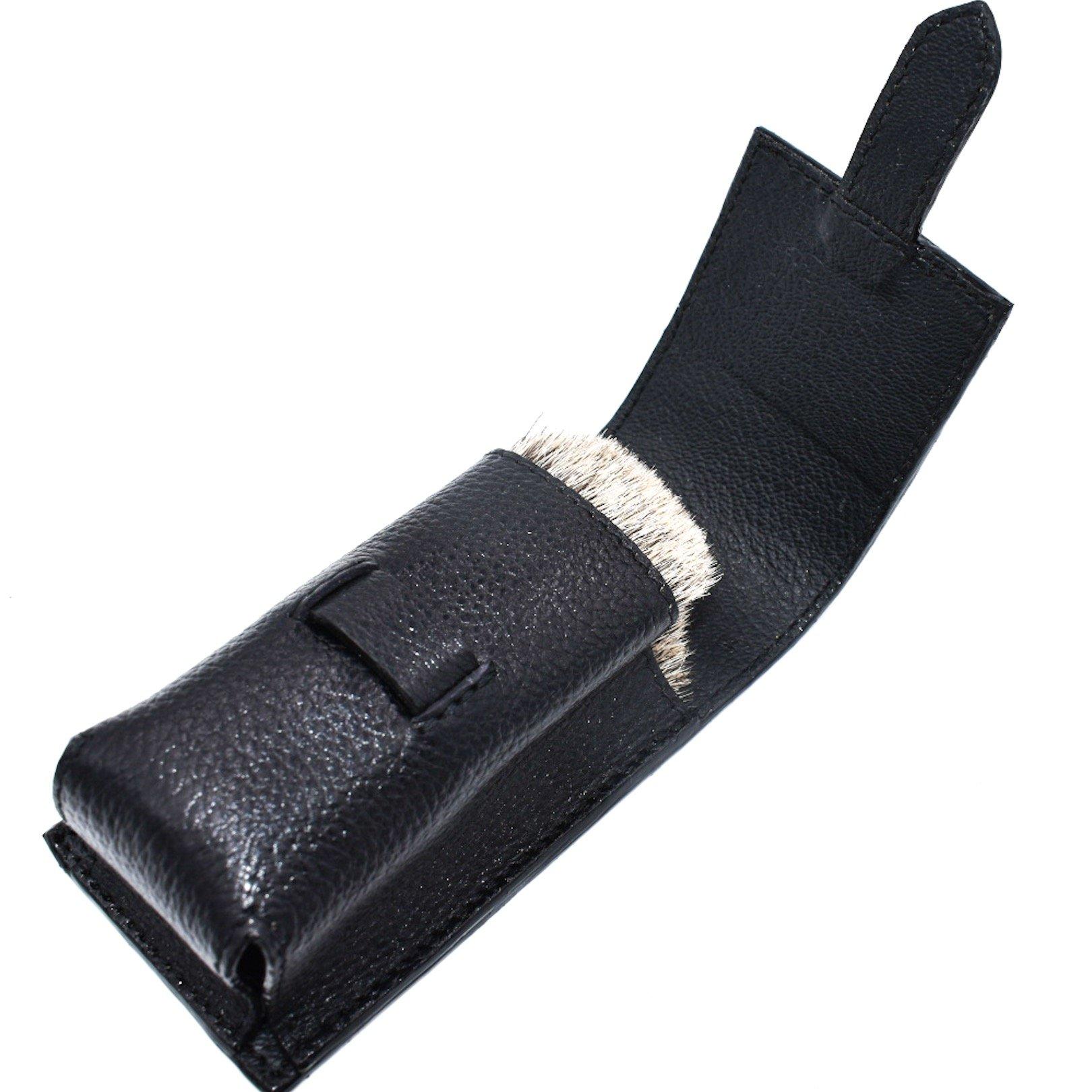 Parker Safety Razor Parker Genuine Leather Travel Shaving Brush Case (Black)  Durable Shaving Brush Travel Holder for Standard Shave Brushes