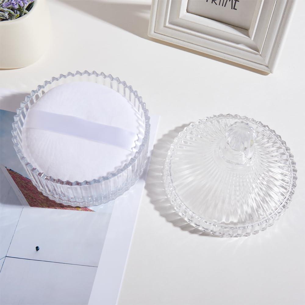 COSHINE COSHINE Extra Large Body Powder Puff Dish, Powder Puff Crystal Container, Body Puff Jar, Puff not Including