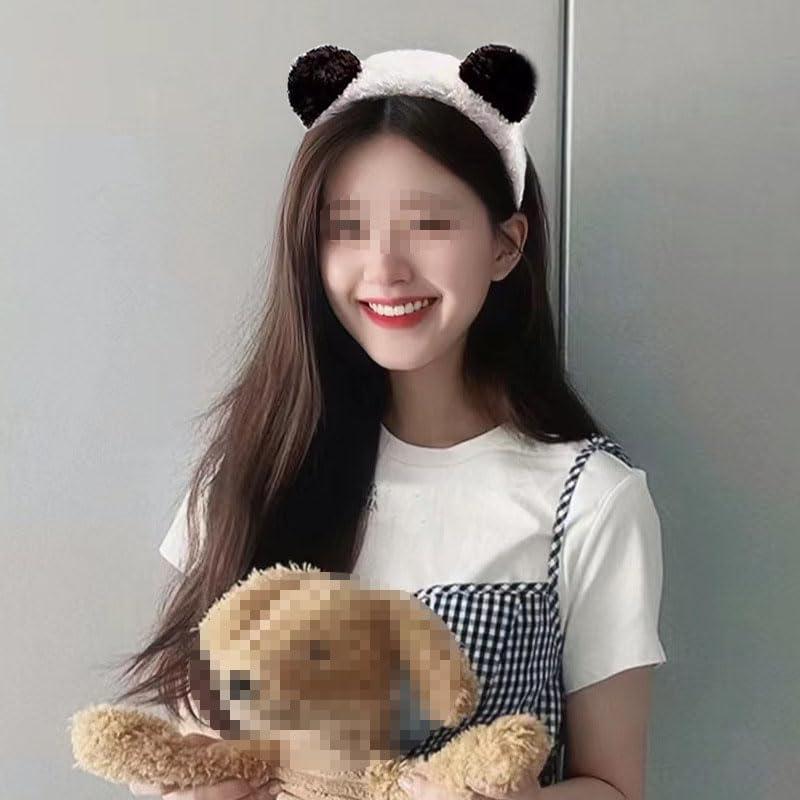 VASANA VASANA Panda Ears Headband and Hair Hoop Sets Cute Coral Fleece Elastic Hairband Washing Face Spa Mask Hair Wraps Beauty Skincare Animal Headband for Girls Women