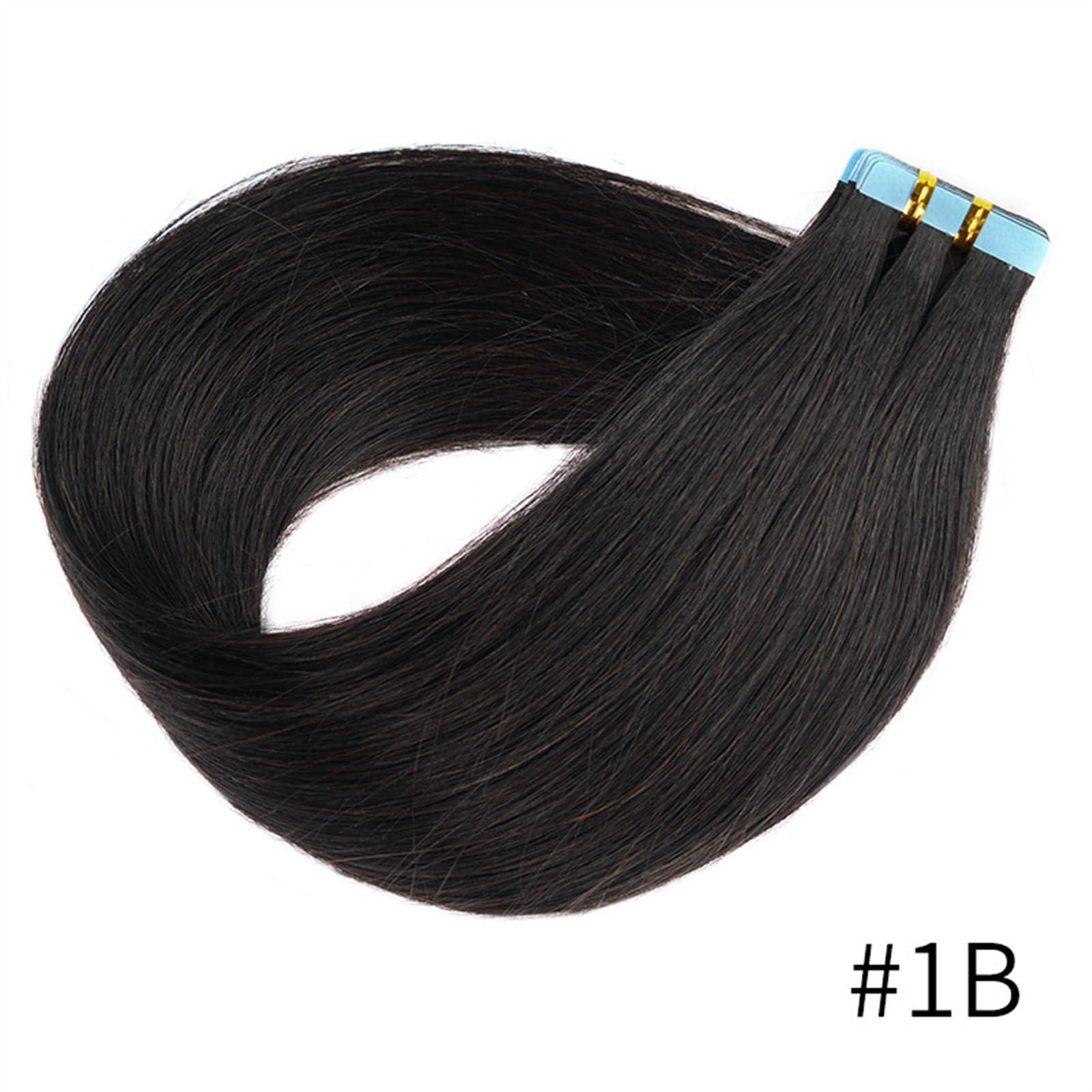 YUXING1205 YUXING1205 Natural Human Hair Tiny Interface Hair Tape In Hair Extensions Skin Weft Remy 20pcs 16-24 inch for Thin Hair(#1B,20pcs 16 inches)