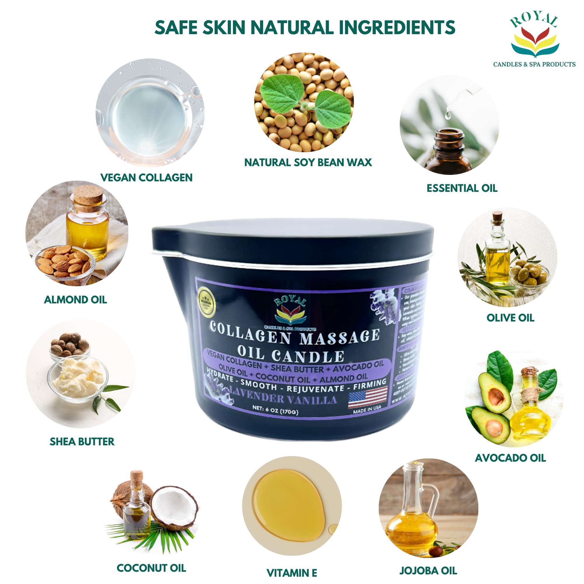 Royal Candles & Spa Products Massage Oil Candle, Body Massage Oil Candle, Candle Massage Oil, Aromatherapy Candle, Couple Massage Oil Candle, 6 oz. with Pouring spout - Lavender Vanilla Scent.