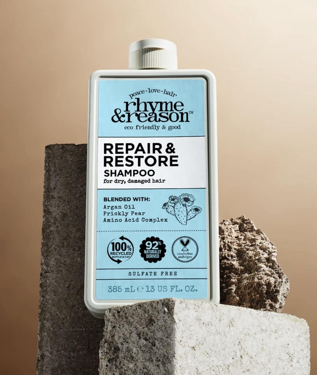 Rhyme & Reason Rhyme & Reason Repair and Restore Shampoo & Conditioner Combo. 13 Fl. Oz. Each bottle. For Dry Damaged Hair. Hydrate Repair. Vegan Cruelty Free., Clear