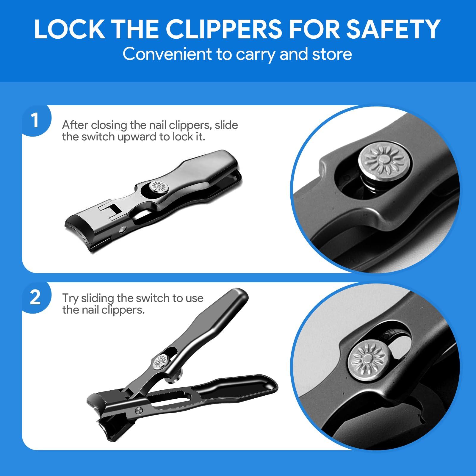 HooYiYuuX Lux German Nail Clippers Grip for Men, The UltraSharp Fingernail Clippers with Catcher, No Splash Toenail Clippers for Thick Nails for Seniors, Portable Nail Clipper with Catcher File and Safety Lock