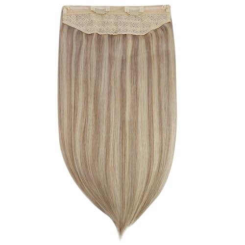 Fshine Fshine Invisible Wire Hair Extensions Real Human Hair Ash Blonde 18 Highlighted Bleach Blonde 613 One Piece Clip in Hair Extensions Soft Remy Human Hair Hidden Wire Human Hair Extension 20Inch 80G