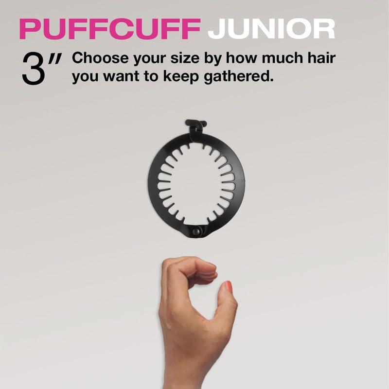 PuffCuff PuffCuff Junior 3\" Hair Clamp, For All Natural Curly, Thick, Kinky, Textured, Locs, or Braided Hair, Painless, Damage-Free Styling Tool Made Specifically for Big Hair, Black, 2 Pieces