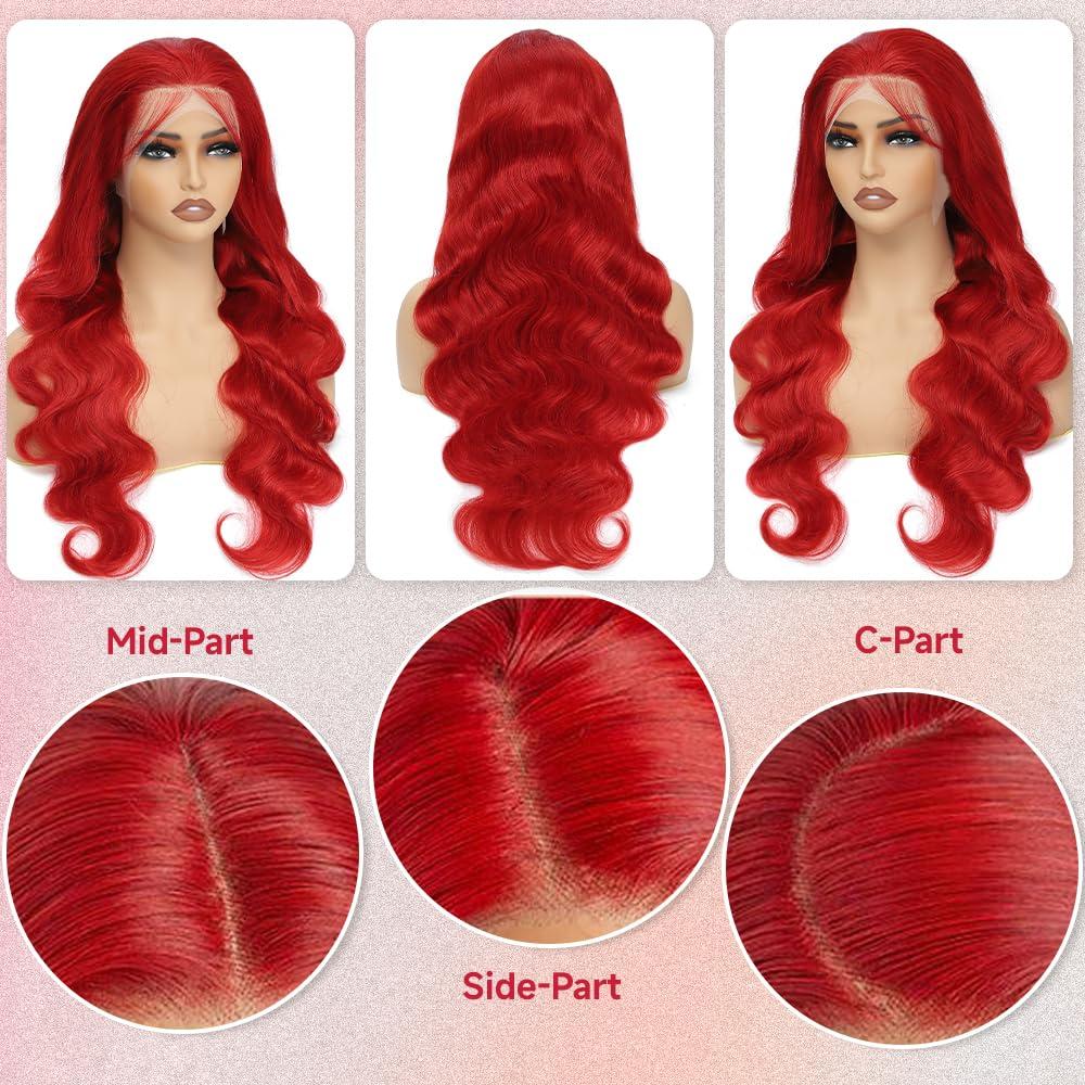 JINNOO JINNOO Red Wig Human Hair 13x4 HD Lace Frontal Human Hair Wigs 200 Density Body Wave Lace Front Wigs Human Hair Pre Plucked With Baby Hair Red Human Hair Wig Glueless Wigs Human Hair 24 Inch