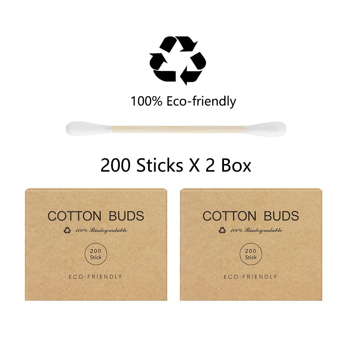Kiemeu Kiemeu Bamboo Qtips Cotton Swabs With Wooden Sticks Q Tips For Ears Swabs 400 Count Bamboo Cotton Buds