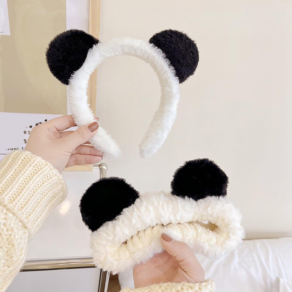 BFLCTTBD BFLCTTBD 2PCS Panda Ear Hairband Plush Panda Headband Panda Makeup Hair Band Washing Face Headbands Spa Skincare Headwrap for Women Girls