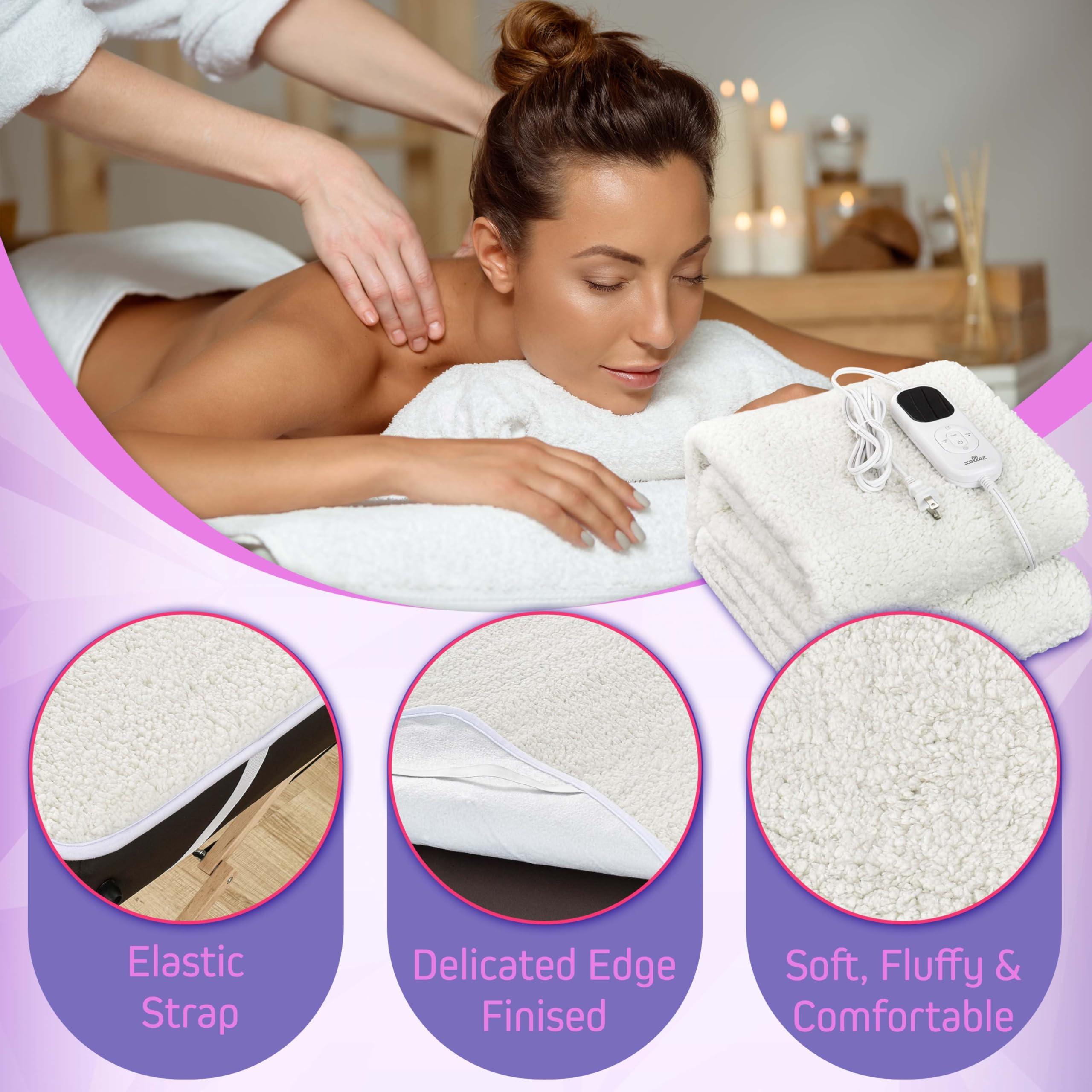 XOLLOZ Massage Table Warmer Heating Pad Heated Massage Table Pad with Adjustable Temperature (104F-131F), Auto Shut-Off Timer, Dense Coil Heating, Sherpa Fabric, 71"x31" (180x78 cm) Massage Heating Pad