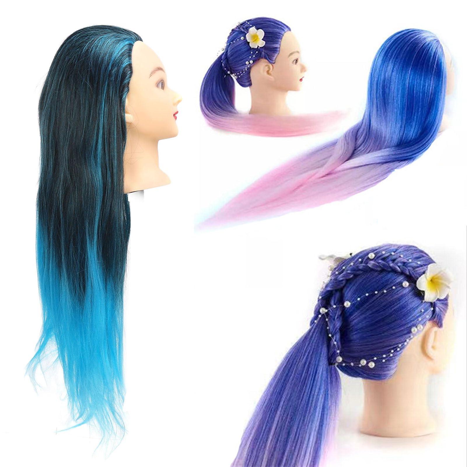 NSXAYIWE Mannequin Head, Blue Hair Head Mannequin, Doll Head for Hair Styling to Practice on, Hair Mannequin Head Compatiable for Hairdressing Teachers, Students