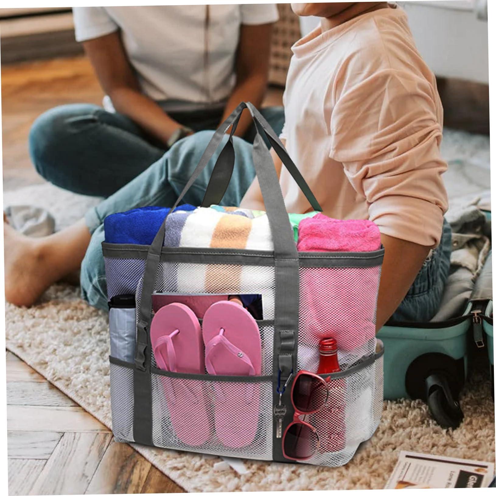 Angoily Angoily 2pcs Beach Bag Lightweight Beach Tote Summer Handbag Foldable Tote Bag Large Outdoor Clear Bags Straw Outside Summer Travel Cosmetic Bag Travel Shower Basket White Nylon