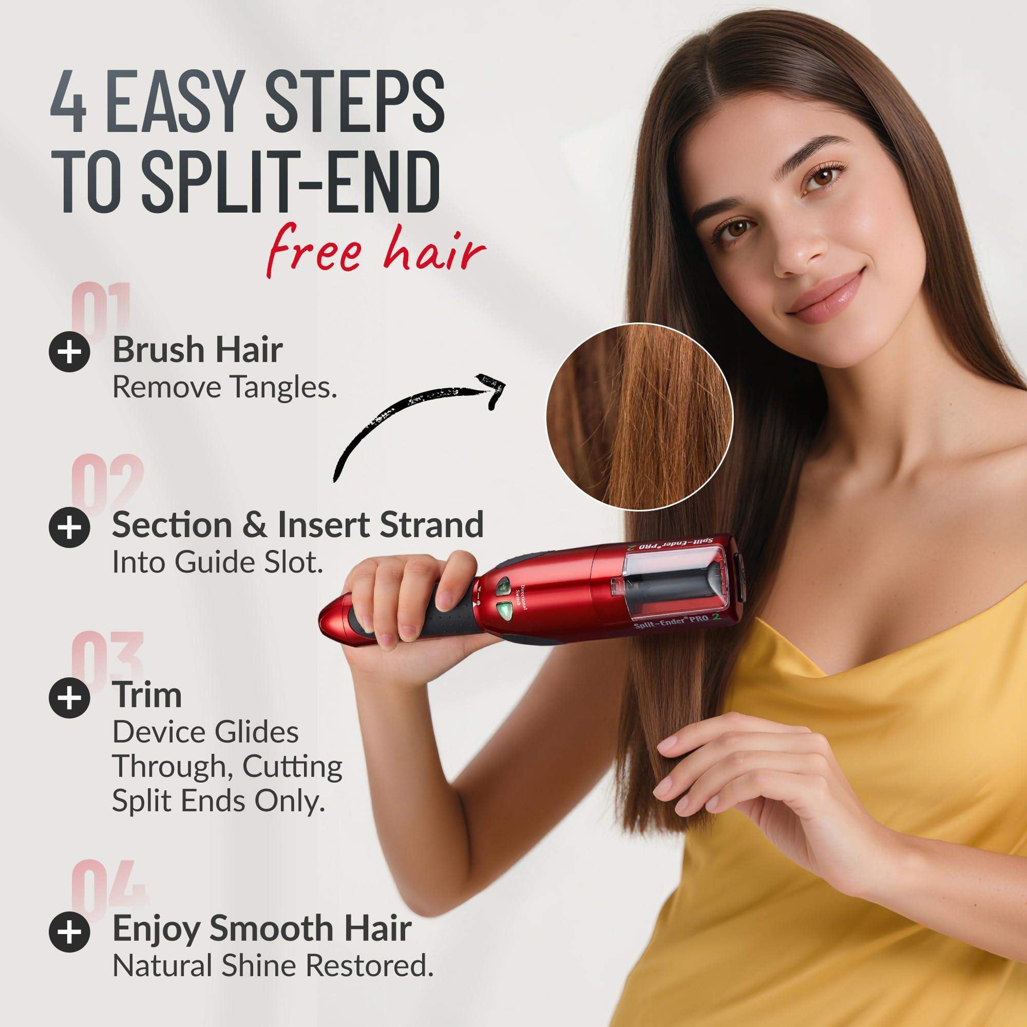 Split-Ender Split Ender Pro 2 - The Original Cordless Split End Hair Trimmer Automatic Rechargeable Home Tool Hair Clipper 2-in-1 for Dry Damaged Splitting Broken Brittle Straight Curly Frizzy Beauty - Red