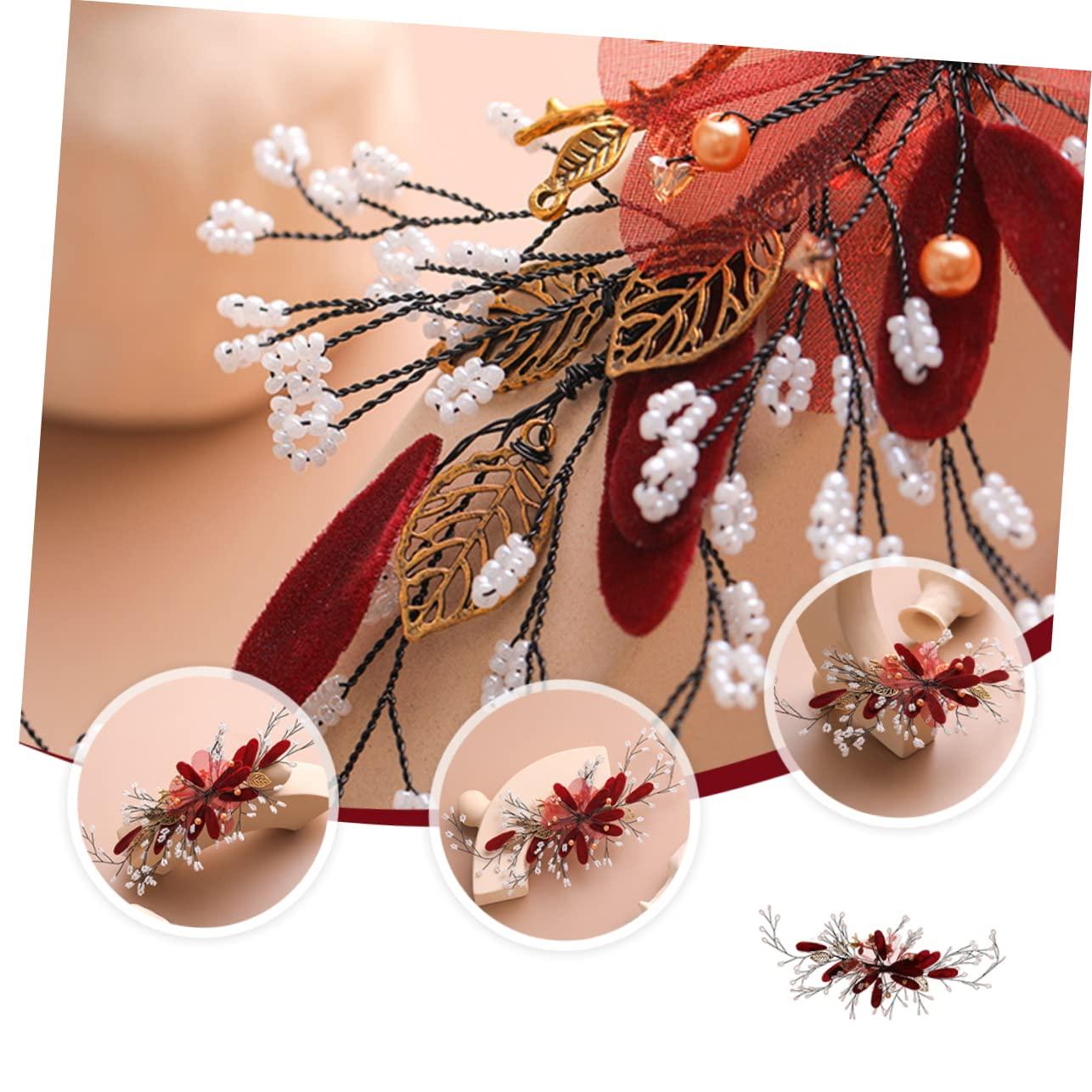 Beatifufu Beatifufu Red Flower Bridal Hair Clip Clip for Hair Floral Hair Clamp Barrette Set