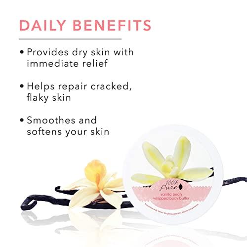 100% PURE 100% PURE Vanilla Bean Whipped Body Butter, Body Lotion for Dry Skin, Made with Shea Butter, Cocoa Butter, Moisturizing Body Cream, Natural Lotion - 3.4 oz