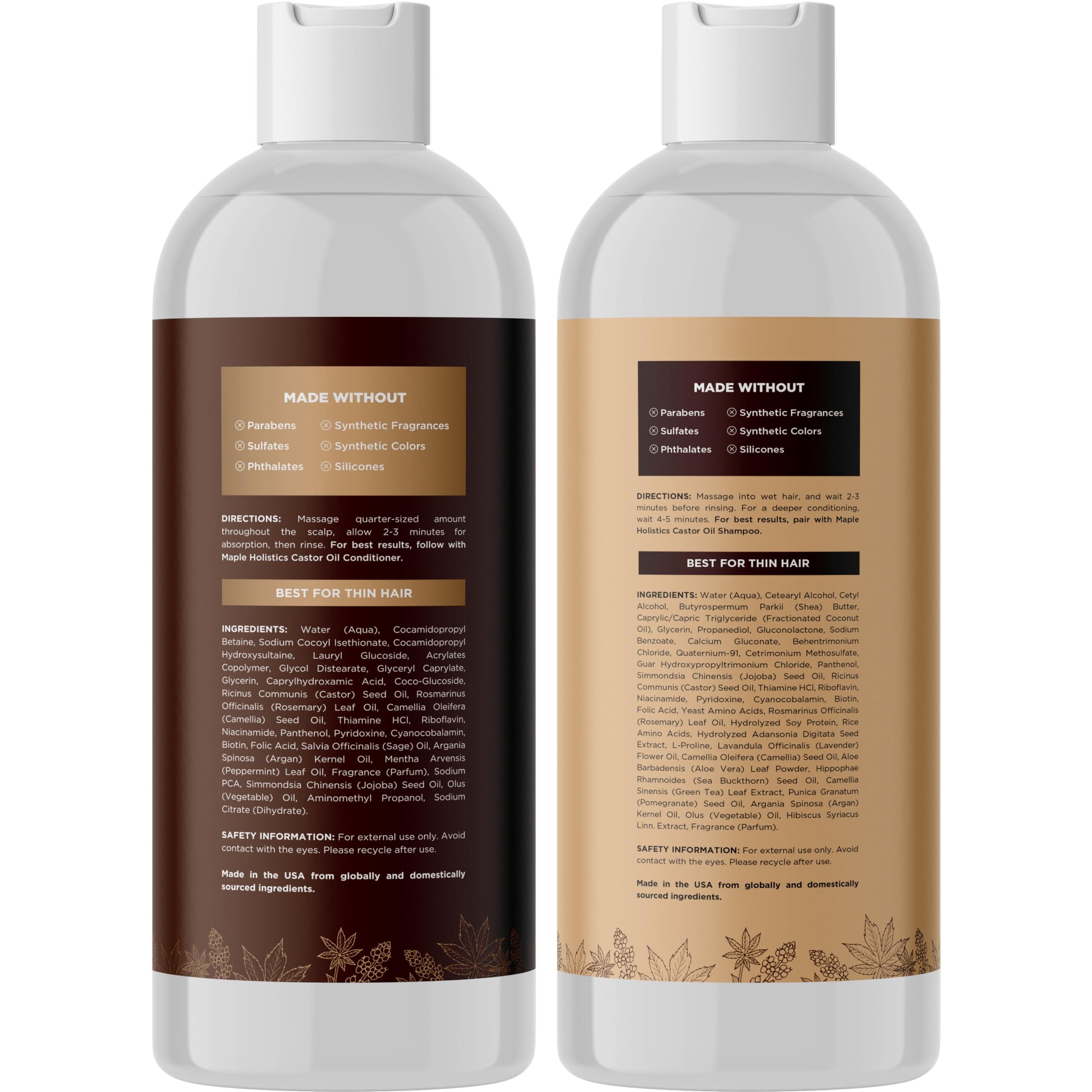 Maple Holistics Castor Oil Shampoo and Conditioner Set - Jamaican Black Castor Oil Shampoo and Biotin Collagen Conditioner - Sulfate Free Shampoo and Conditioner for Fine Hair and Dry Scalp Care (Vanilla) -16 Fl Oz