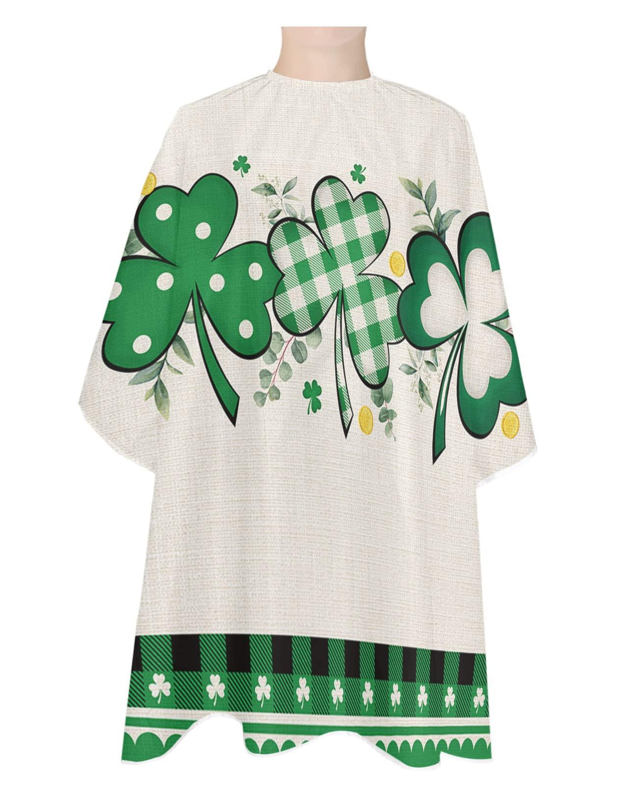 Double Love St. Patrick's Day Barber Cape - Salon Hair Cutting Cape for Women,Men,Kids,Adults,Green Shamrock Farmhouse Plaid Eucalyptus Haircut Cape with Elastic Neckline Hairdressing Stylist Cape Gown