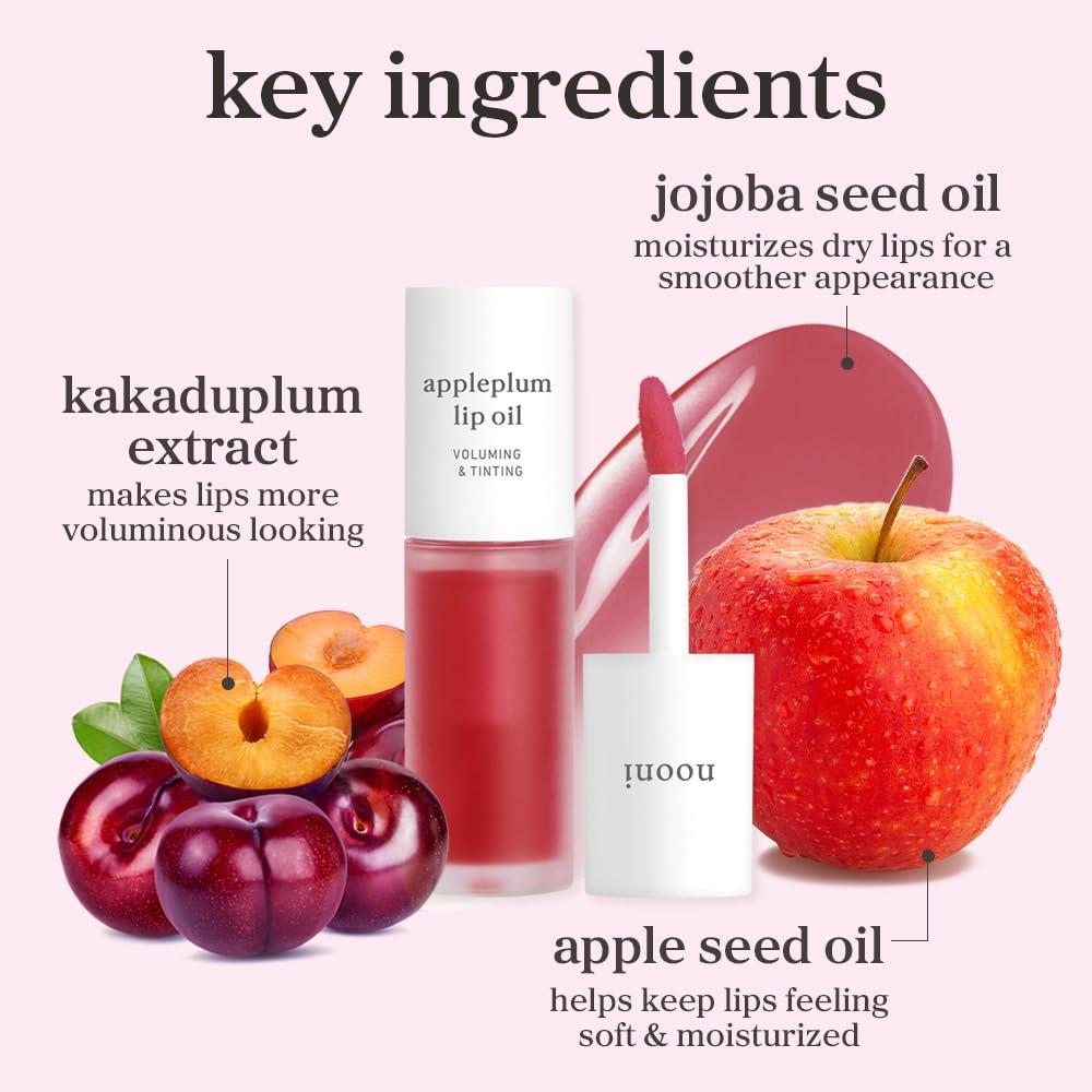 NOONI NOONI Korean Vegan Lip Oil - Appleplum | Lip Stain, Gift, Long-Lasting, Moisturizing, Plumping, Revitalizing for Dry Lips, Waterproof, No Peel Off, Korean Lip Tint 0.12 Fl Oz