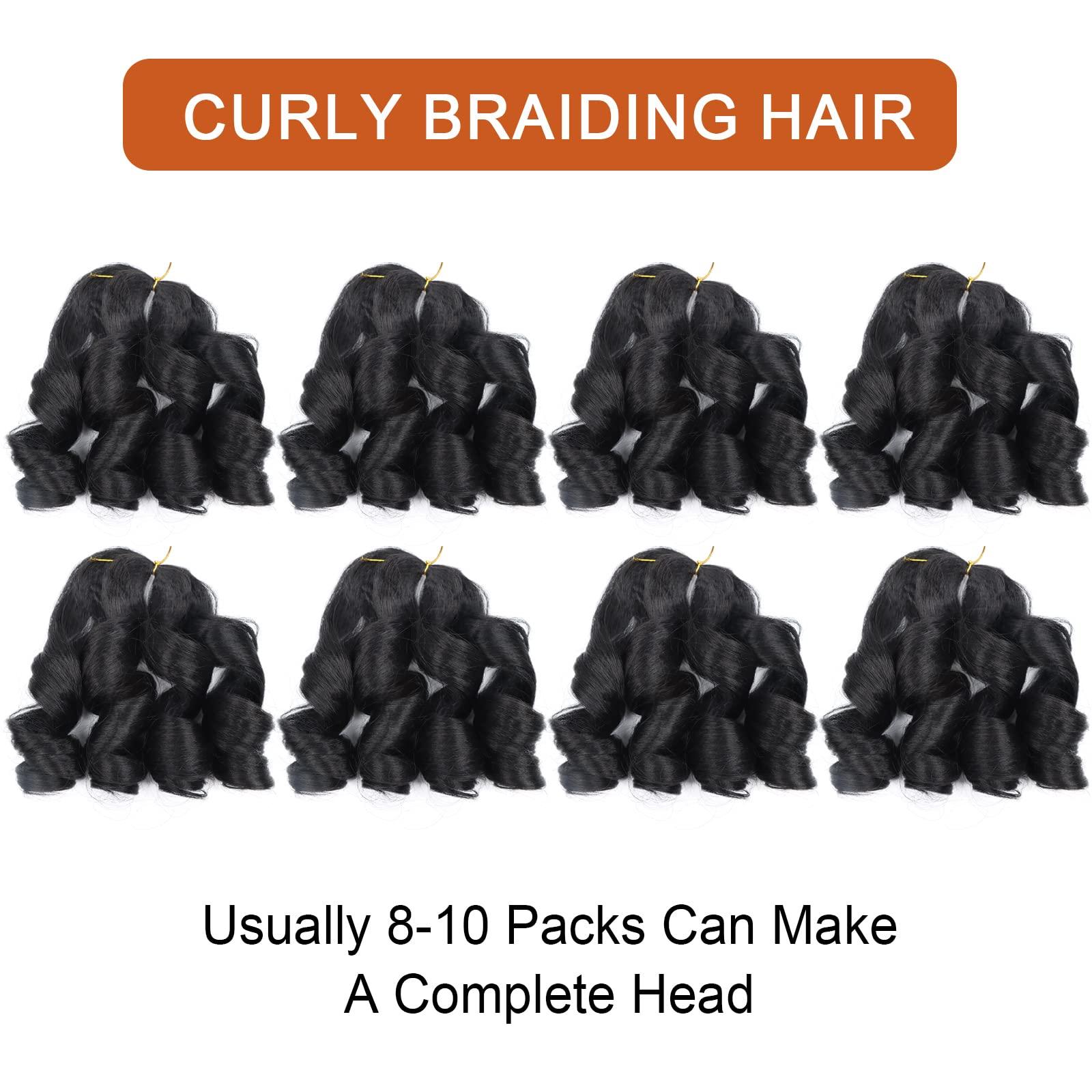 Lianzi French Curly Braiding Hair 12 Inch 8 Packs Curly Braiding Hair Pre Stretched French Curls Braiding Hair French Curl Crochet Braids Spiral Curl Braiding Hair Extensions(12 Inch/Pack of 8, 1B)