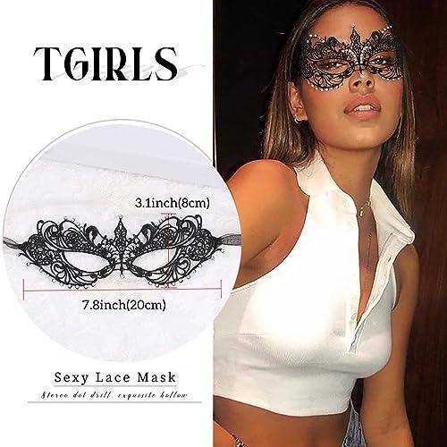 Tgirls Tgirls Lace Mask for Women Rhinestone Sexy Masquerade Masks Costume Party Lace Face Mask Halloween Eye Mask (Black)