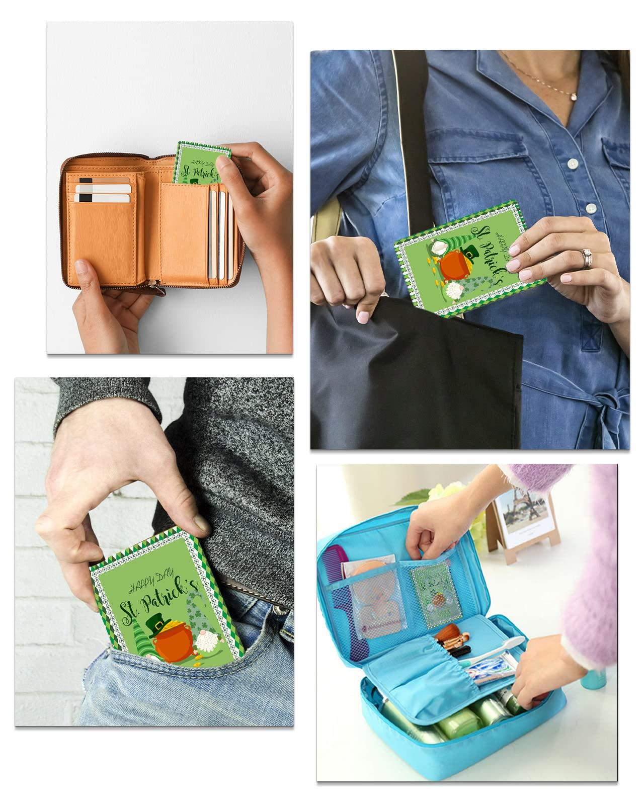 Carosoffe Carosoffe St. Patrick\'s Day Small Compact Mirror for Purse, Cute Gnomes Clover Green Geometric Plaid Travel Makeup Mirror for Women Men, Rectangular Handheld Compact Pocket Mirror 1 PCS