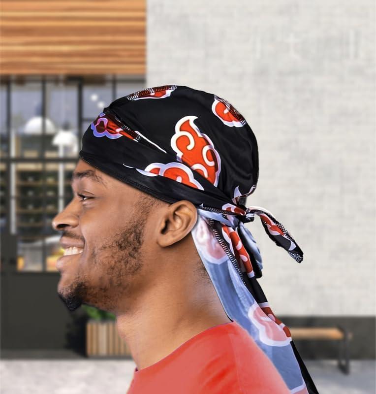FOR KINGS. BY KINGS CROWN LMTD SUPPLY Red Clouds Silky Durag - 360 Wave Du Rag with long tails and quadruple stitching - Smooth Silk Fabric for Comfort and Compression