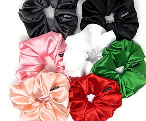 IUPTOWN CHIC Jumbo XL Luxury Silk Charmeuse Scrunchies for Women Girls, Frizz Prevention, Sleep Hair Holder Scrunchy, Large Elastic Ties Band for Ponytail Bun, Hair Ties for Breakage Prevention (Black)