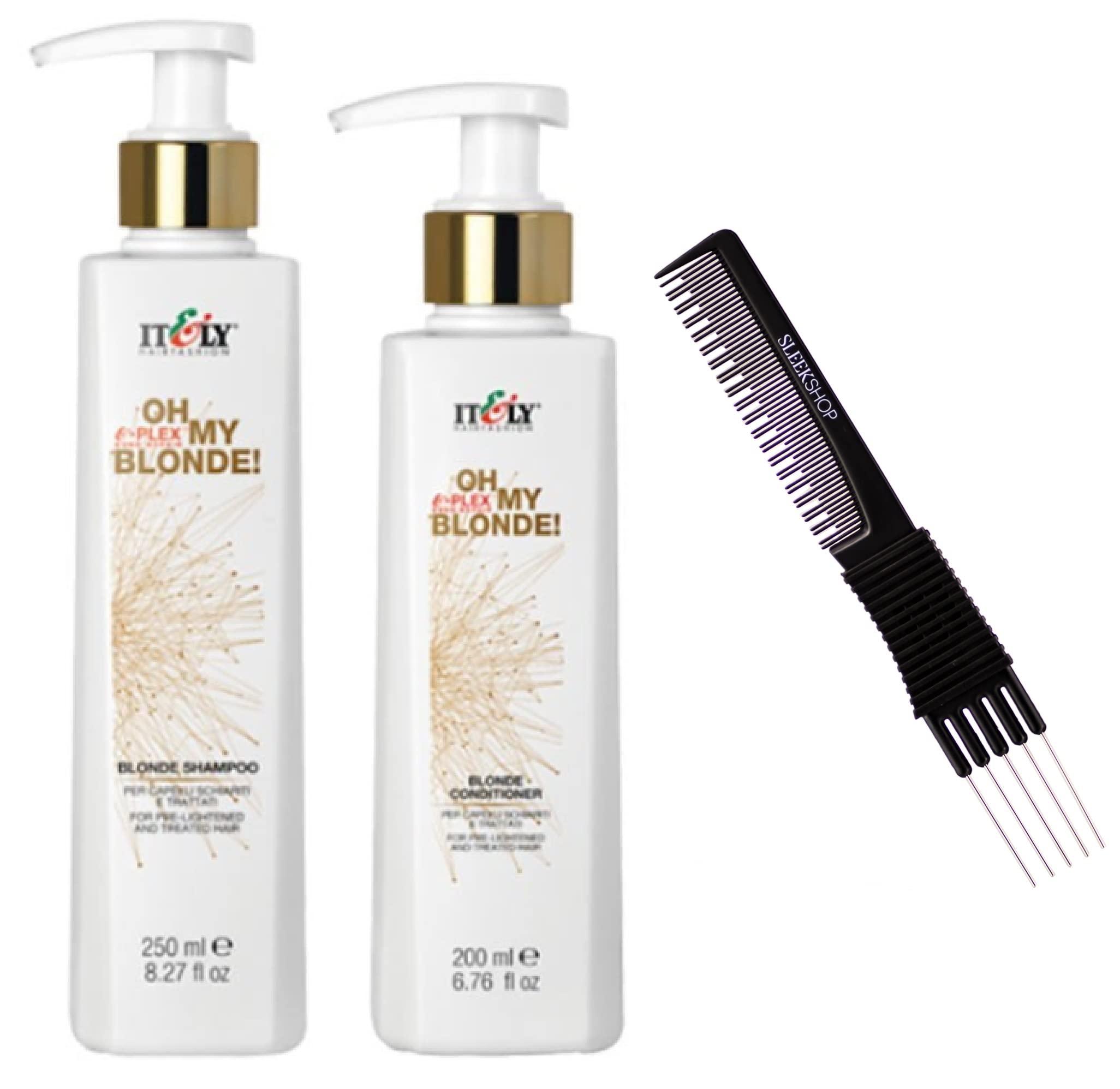 IT&LY It&ly Italy OH MY BLONDE Shampoo & Conditioner Duo Set for Bleached, Lightened Hair (w/ Sleek Teasing Comb) Itely Italian Beauty (8.45 oz + 6.76 oz KIT)