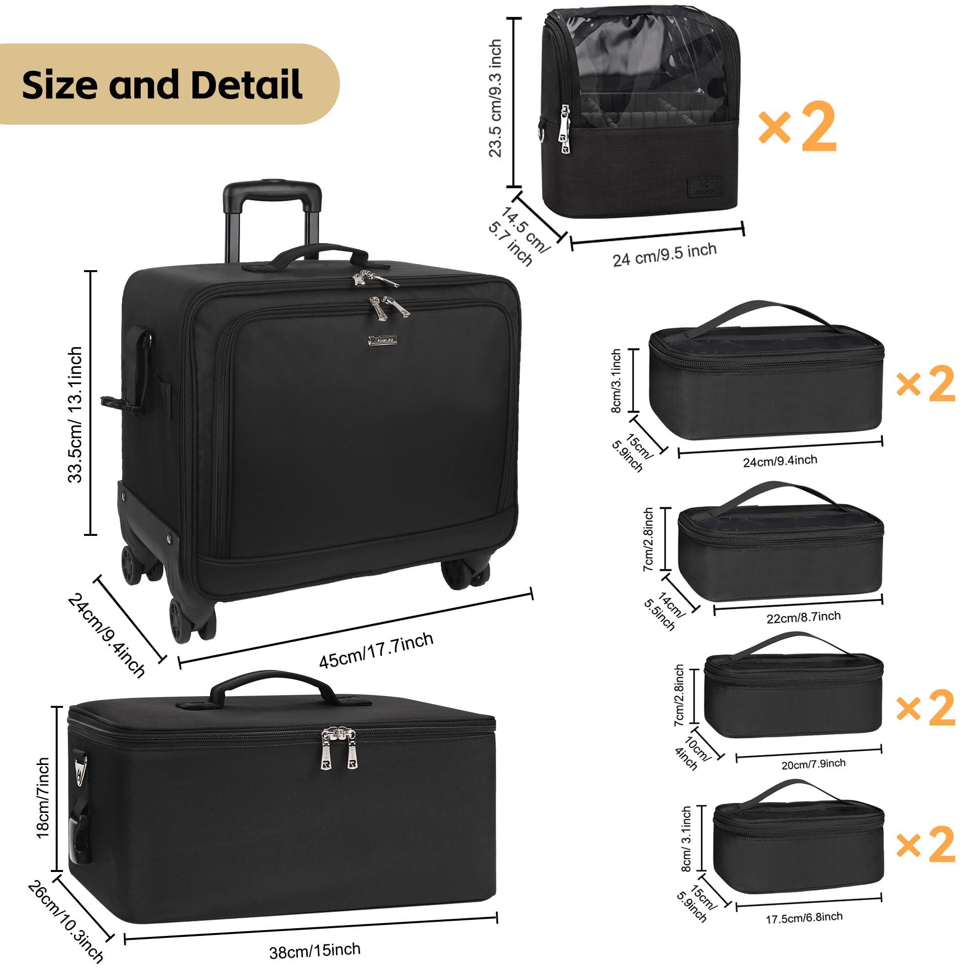 TANTO Rolling Makeup Train Case Professional Makeup Bag Makeup Artist Bag 4 in 1 Extra Large Makeup Bag with 7 Small Bag Makeup Case Trolley Cosmetic Case with Swivel Wheels and Adjustable Dividers
