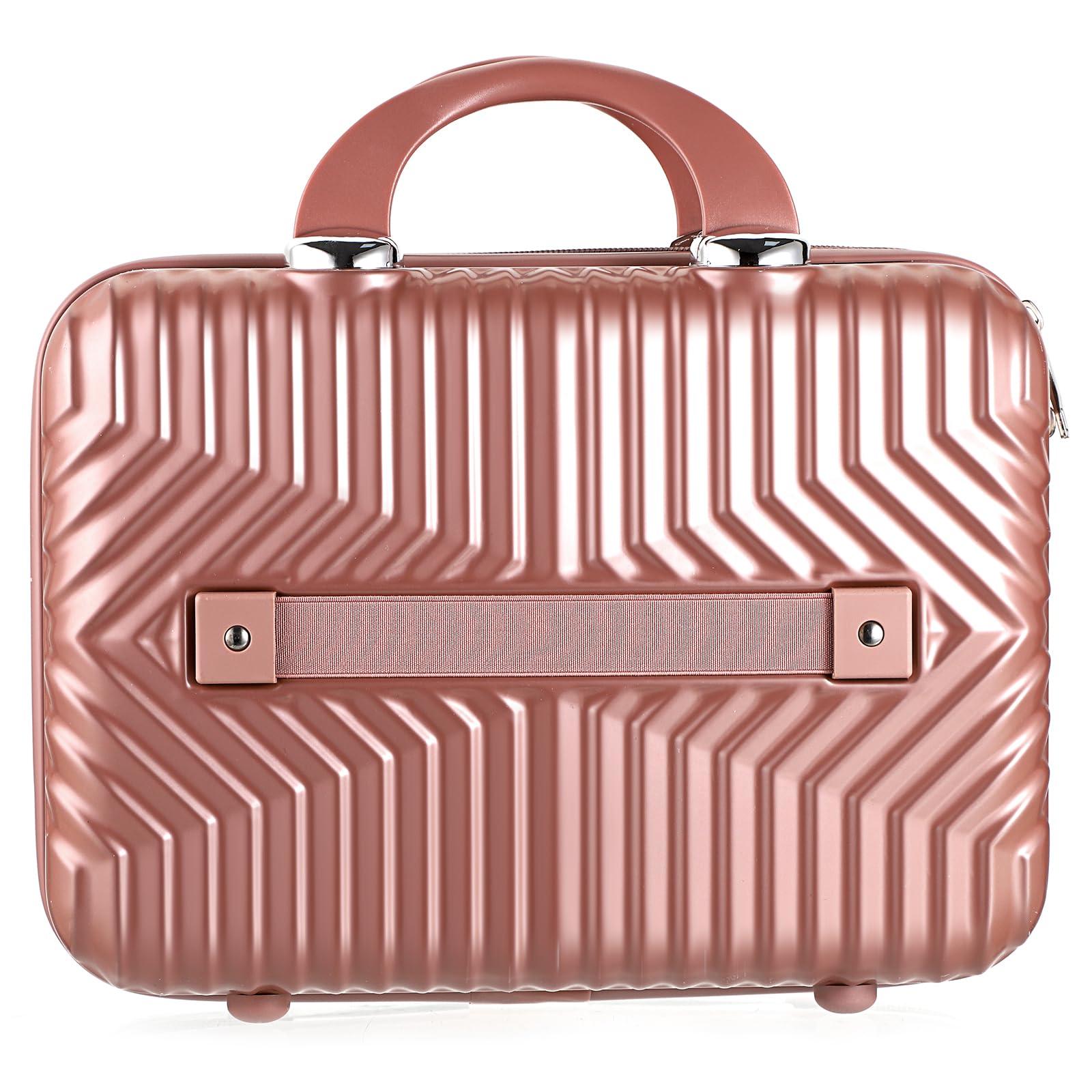 Tolida Tolida Makeup Travel Case - Hard Cosmetic Bag Organizer, Mini ABS Carrying Suitcase - Rose Gold