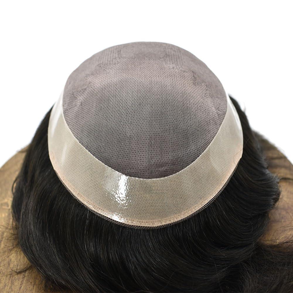 CURVE HAIR Durable Hair Piece Toupee For Men Real Human Hair System Natural Hairline Toupee Fine Monofilament Mens Toupee Hairpieces Protesis Capilar Para Hombre 9X11#1B Off Black 120% Density