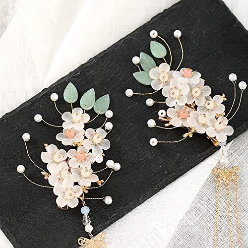 CHXIHome Classical Style Ancient Retro Hairpin Clip, Hanfu Tassel, Exquisite Vintage Headdress Jewelry Set, Hair Comb Ear Clips Set Pearls Tassels (D)