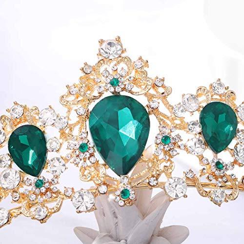 Barode Barode Bridal Baroque Wedding Crowns Rhinestone Tiaras Queen Prom Hair Accessories for Women and Girls (Green)