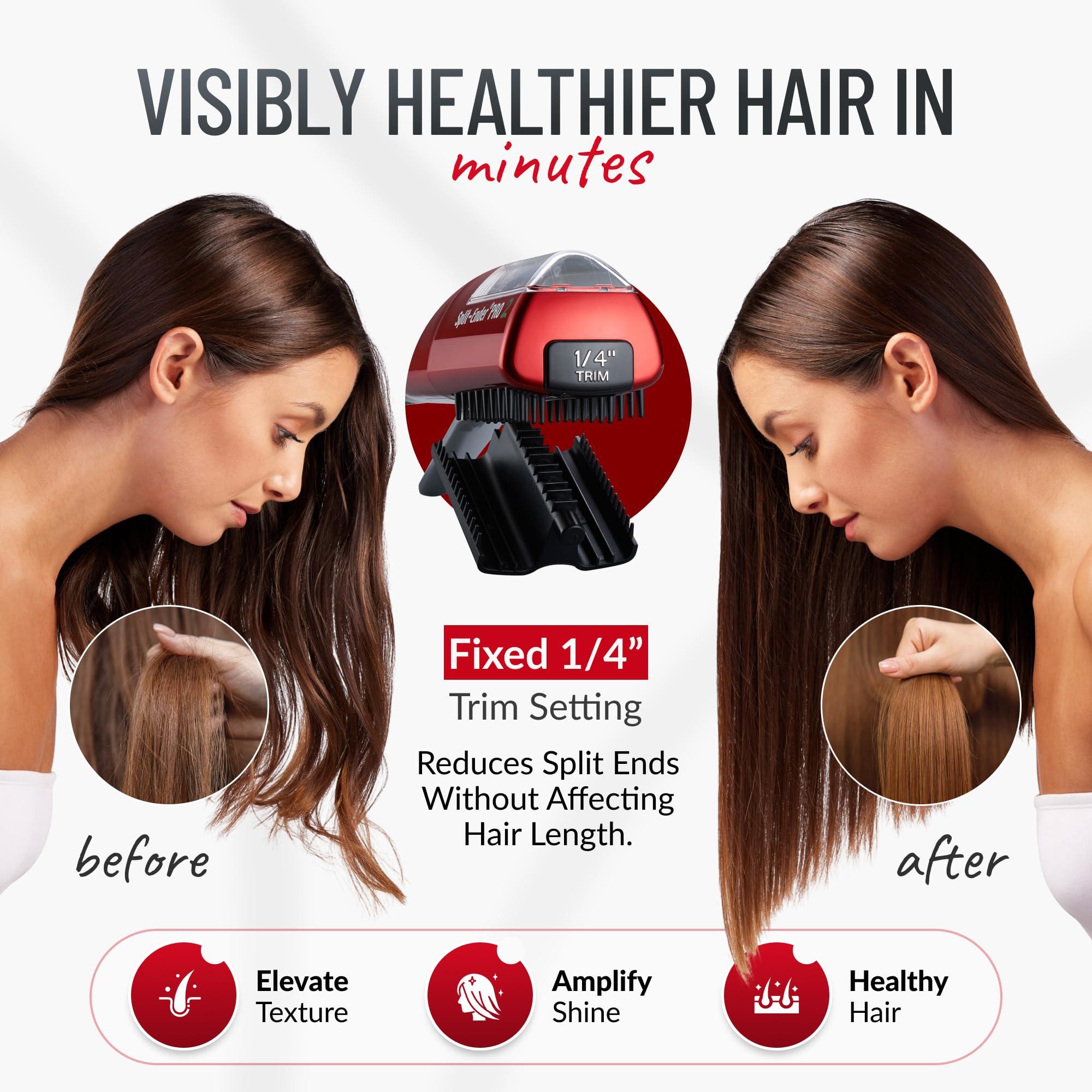 Split-Ender Split Ender Pro 2 - The Original Cordless Split End Hair Trimmer Automatic Rechargeable Home Tool Hair Clipper 2-in-1 for Dry Damaged Splitting Broken Brittle Straight Curly Frizzy Beauty - Red