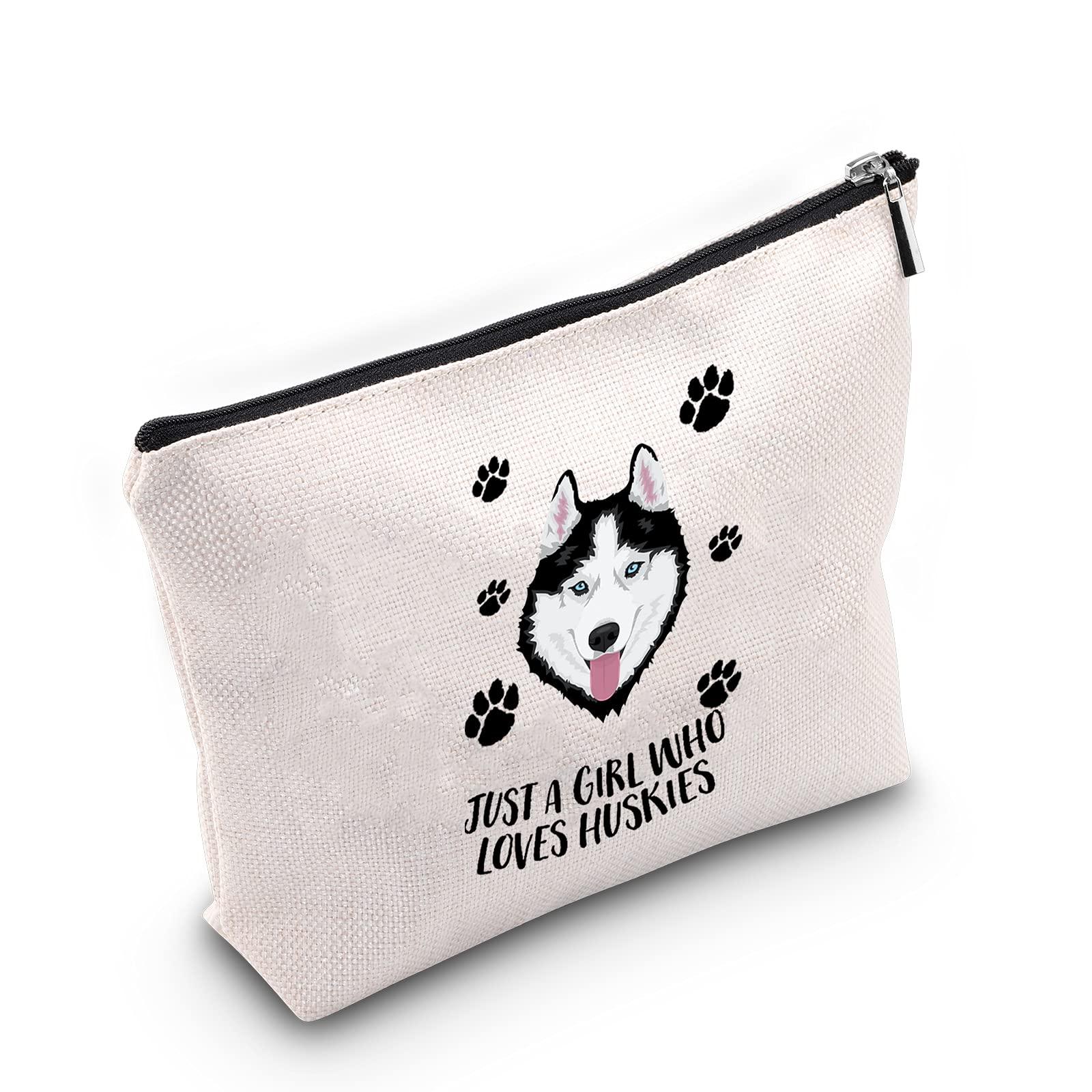 MBMSO MBMSO Husky Makeup Bag Husky Lover Gifts for Women Just a girl Who Loves Huskies Cosmetic Bag Siberian Husky Owner Gifts for Husky Mom Zipper Pouch Travel Case (Husky)