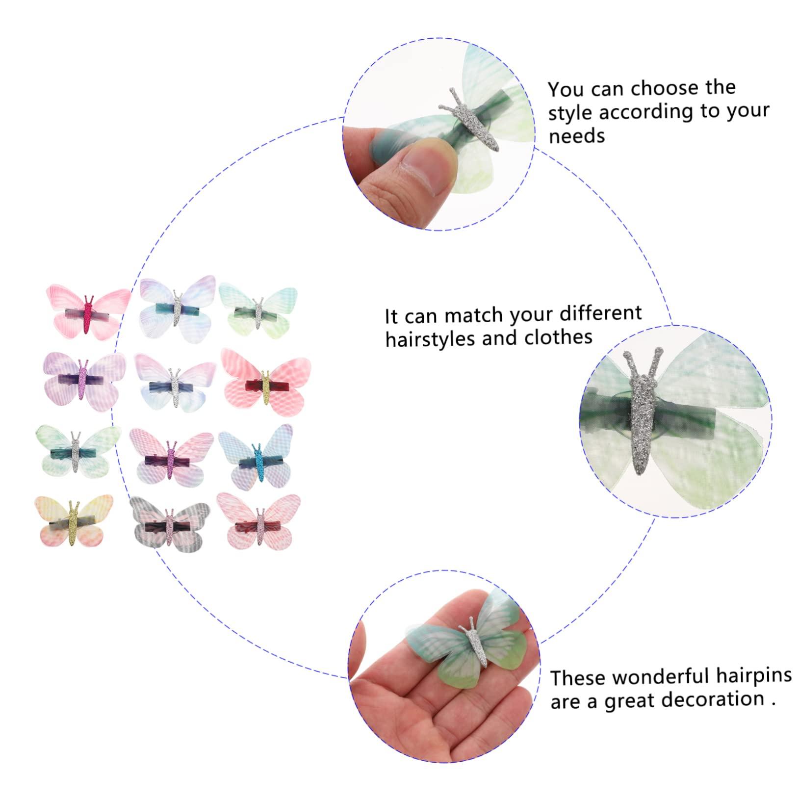 Beavorty Beavorty 12pcs butterfly hair clip girls bobby xmas headband girls hair accessories butterfly hair barrettes butterfly barrettes butterfly clip bride butterfly net fabric flash