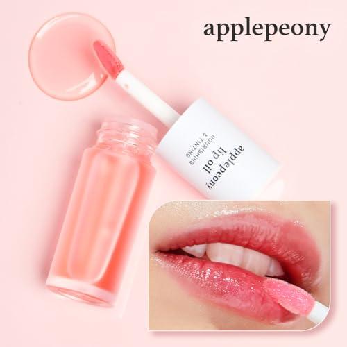 NOONI NOONI Korean Vegan Lip Oil - Applepeony | Long-Lasting, Moisturizing, Plumping, Revitalizing for Dry Lips, Waterproof, No Peel Off, Korean Tint, 0.12 FL Oz