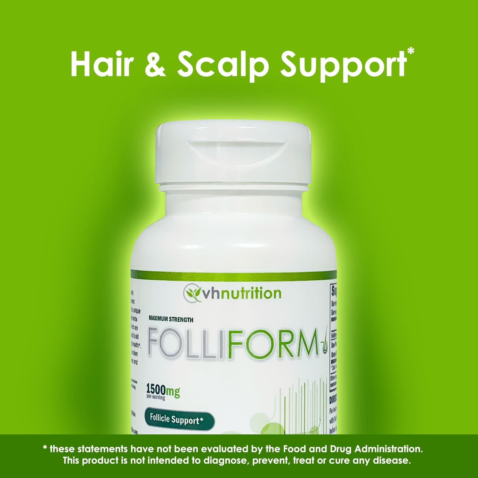 VH Nutrition VH Nutrition FOLLIFORM | DHT Blocker for Men and Women* | 1500mg Saw Palmetto, Pygeum, Nettle Root Formula | Supports Healthy Hair Growth and Scalp Health | 60 Capsules