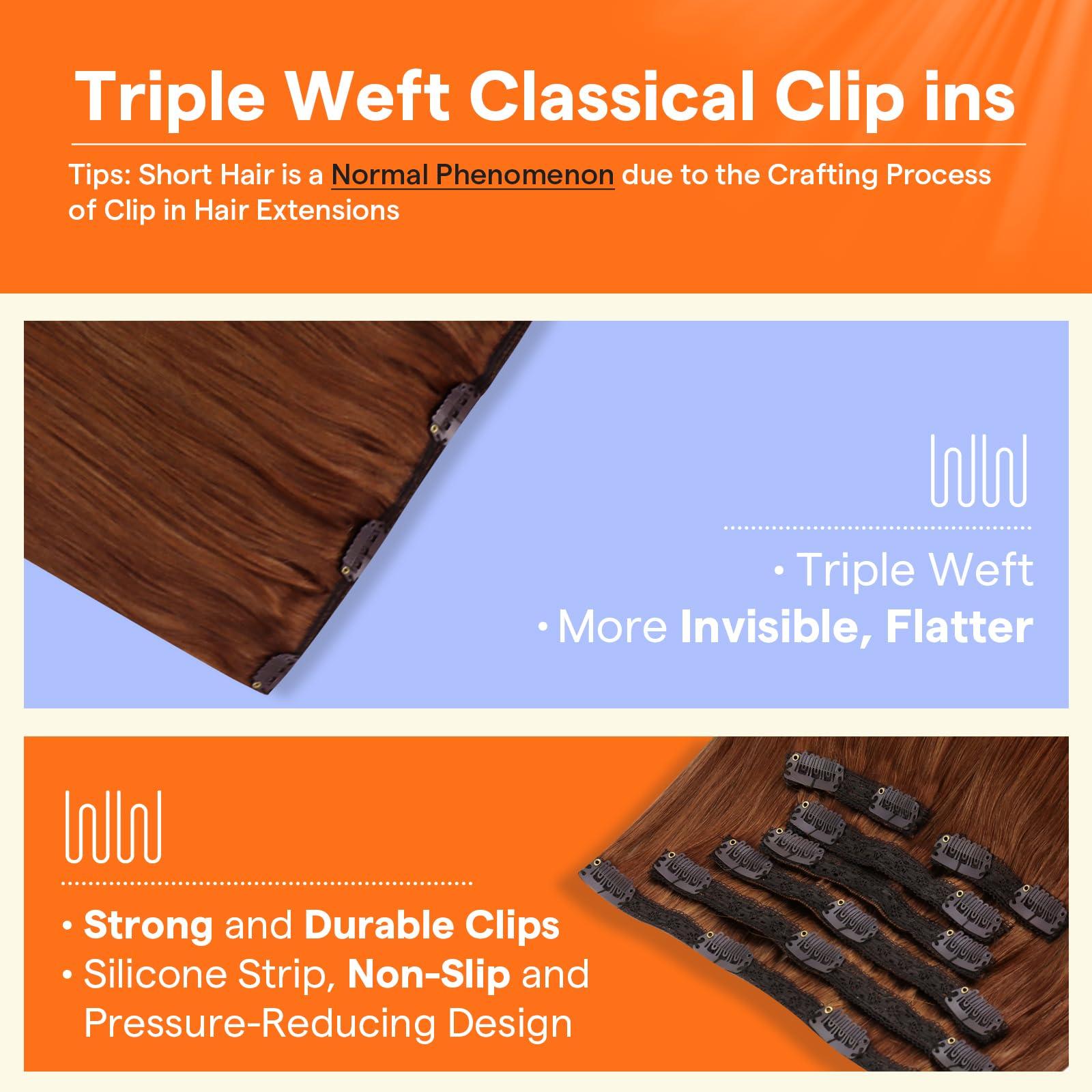 Full Shine Full Shine Auburn Hair Extensions Clip in Human Hair 10 Inch Short Clip in Hair Extensions Red Hair Clip in Real Hair Extensions Invisible Hair Extensions 7 Pcs