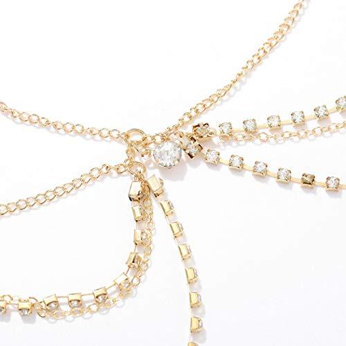 Gangel Gangel Gold Tassel Head Chain with Rhinestone Layered Decliate Hair Piece Bridal Wedding Fashion Hair Pedant Jewelry Gypsy Head Piece Decorative Boho Hair Accessories for Women and Girls