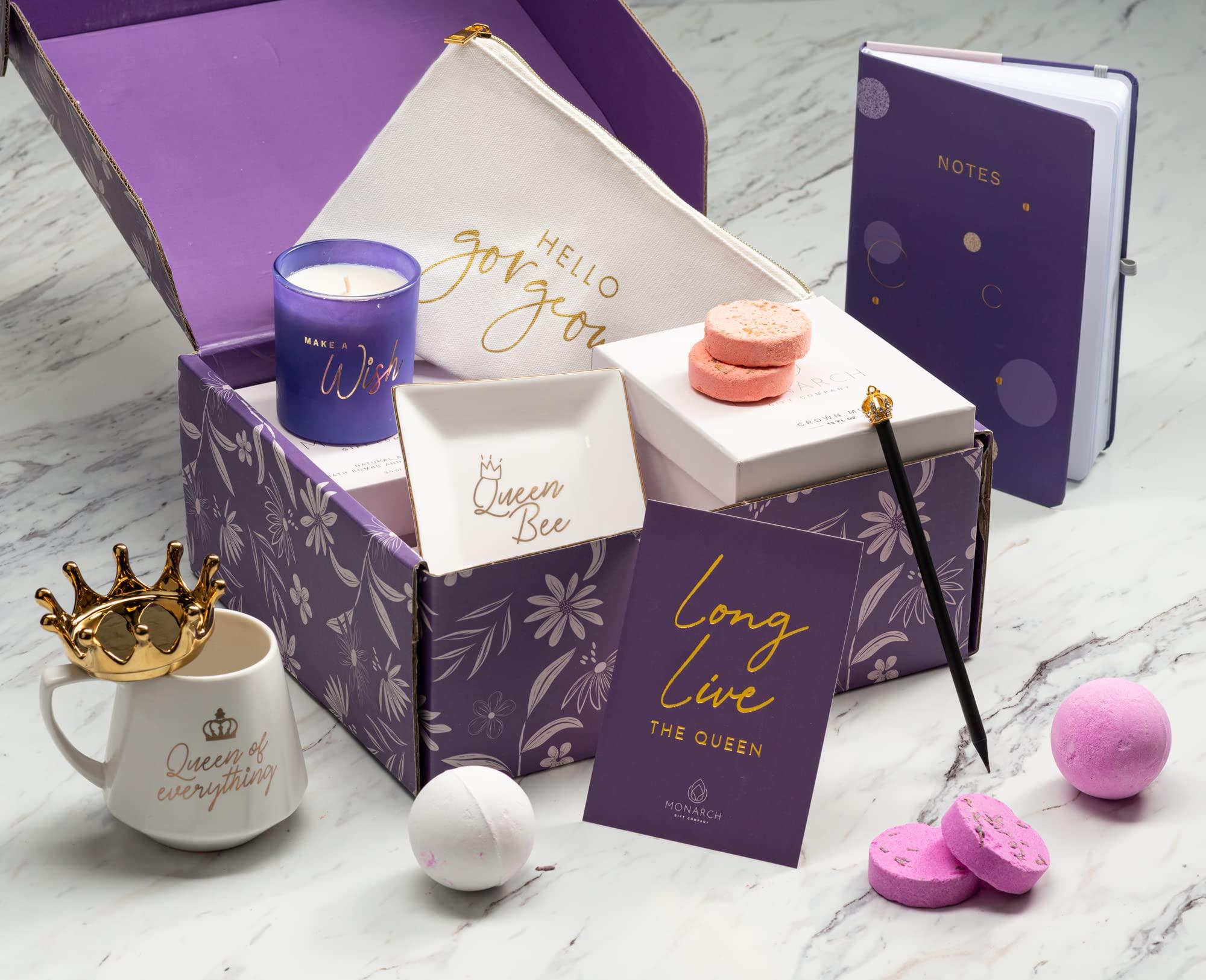 Monarch Gift Company Birthday Gifts for Women Royal Queen - Relaxing Thank You, Anniversary, Mothers Day Gift Basket - Gifts for Mom, Best Friend, Sister and Daughter - 12 Pack Gift Box Set with Greeting Card